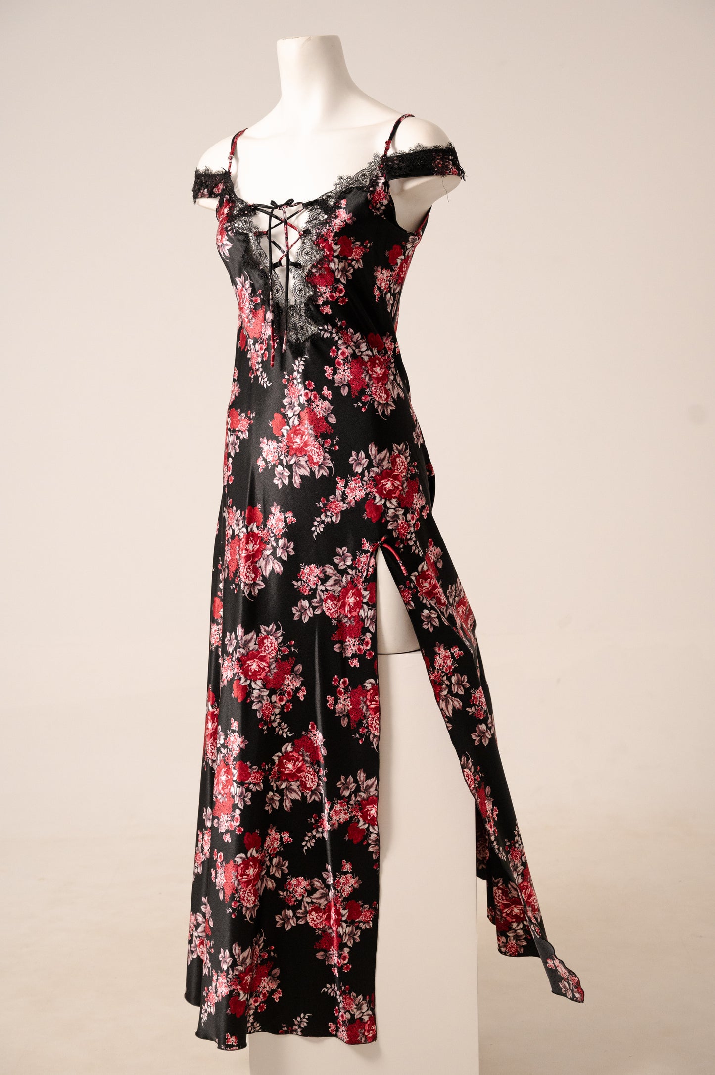 Long Lace Satin Dress 7877