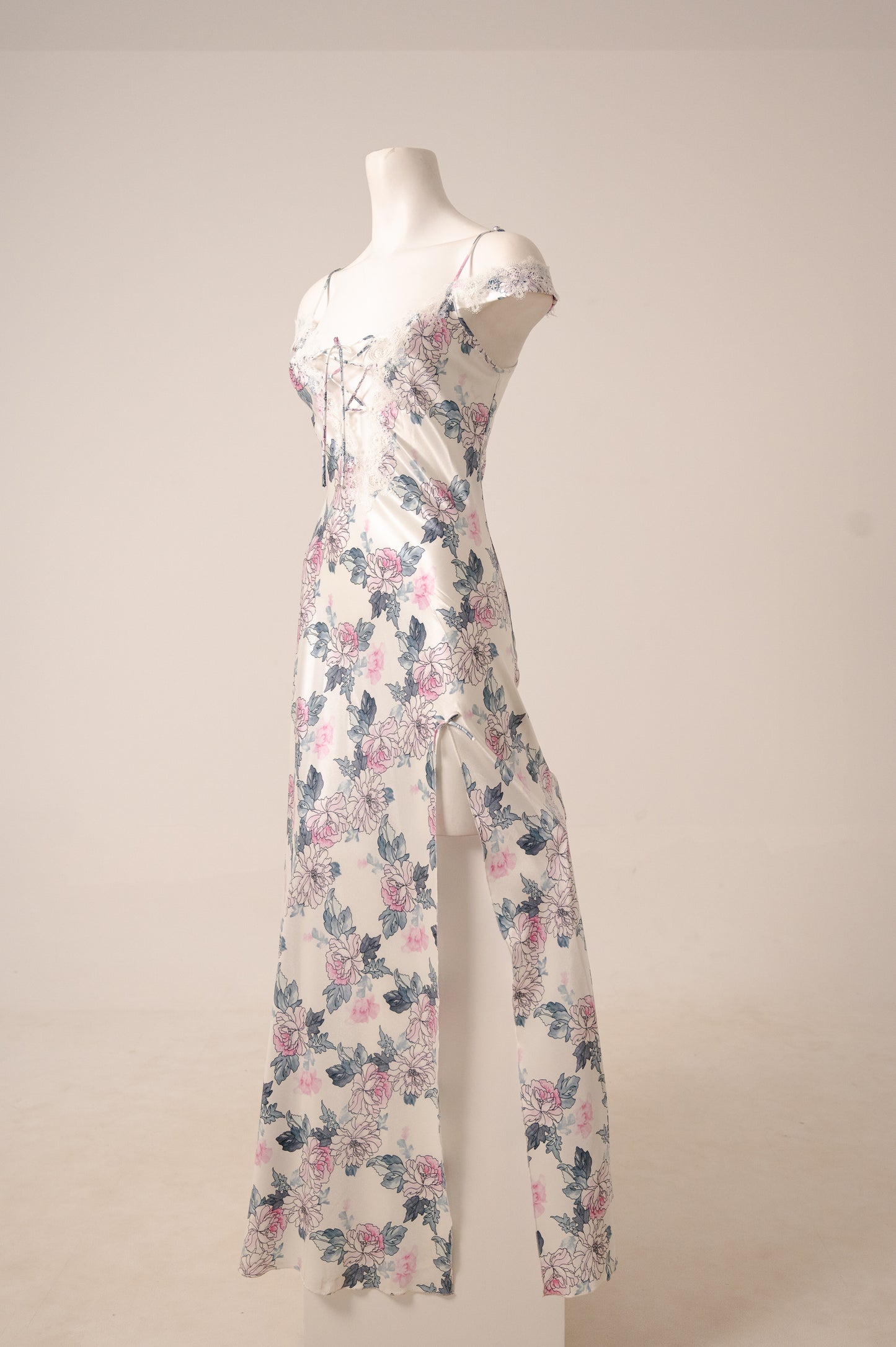 Long Lace Satin Dress 7877