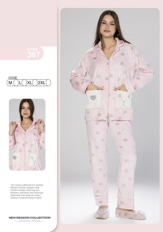 Full Zipper velvet pajama 387