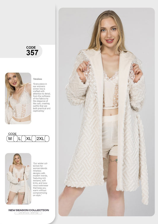 Short Velvet Pajama & Fleece Robe 357
