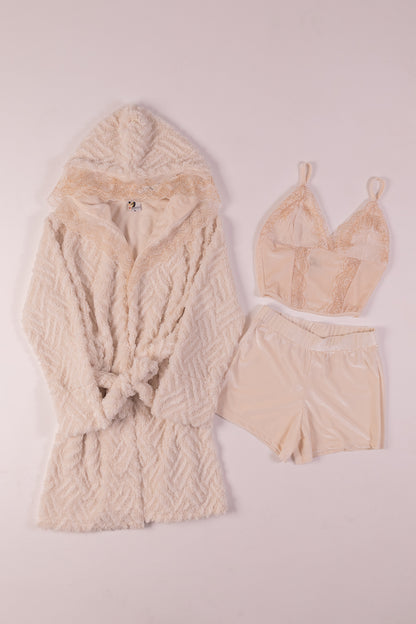Short Velvet Pajama & Fleece Robe 357