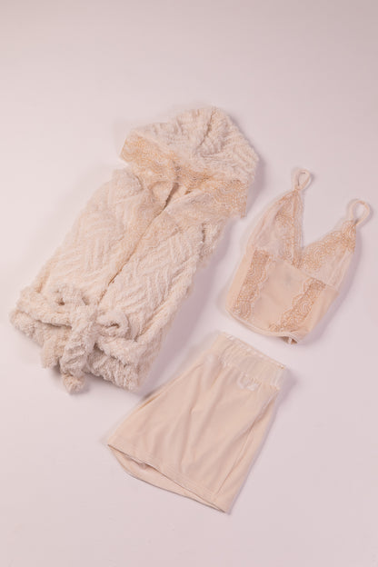 Short Velvet Pajama & Fleece Robe 357