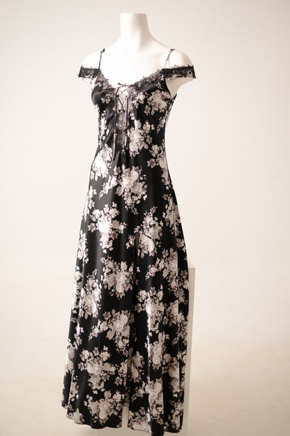 Long Lace Satin Dress 7877