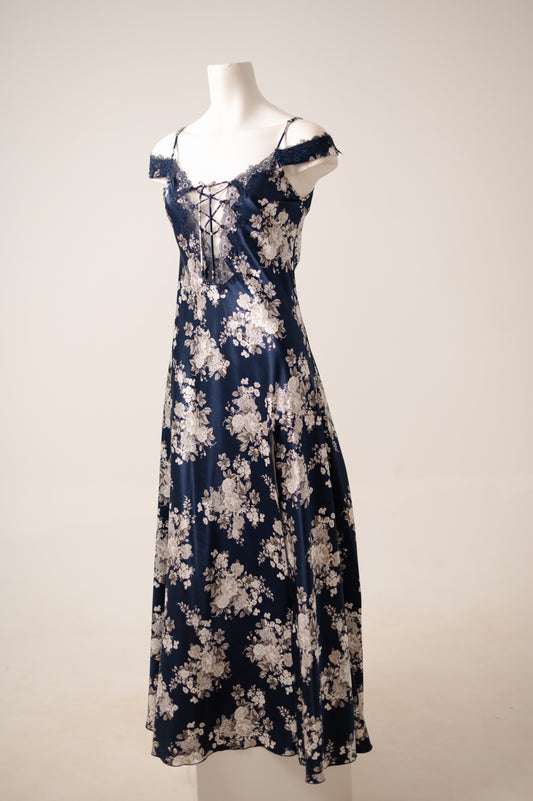 Long Lace Satin Dress 7877