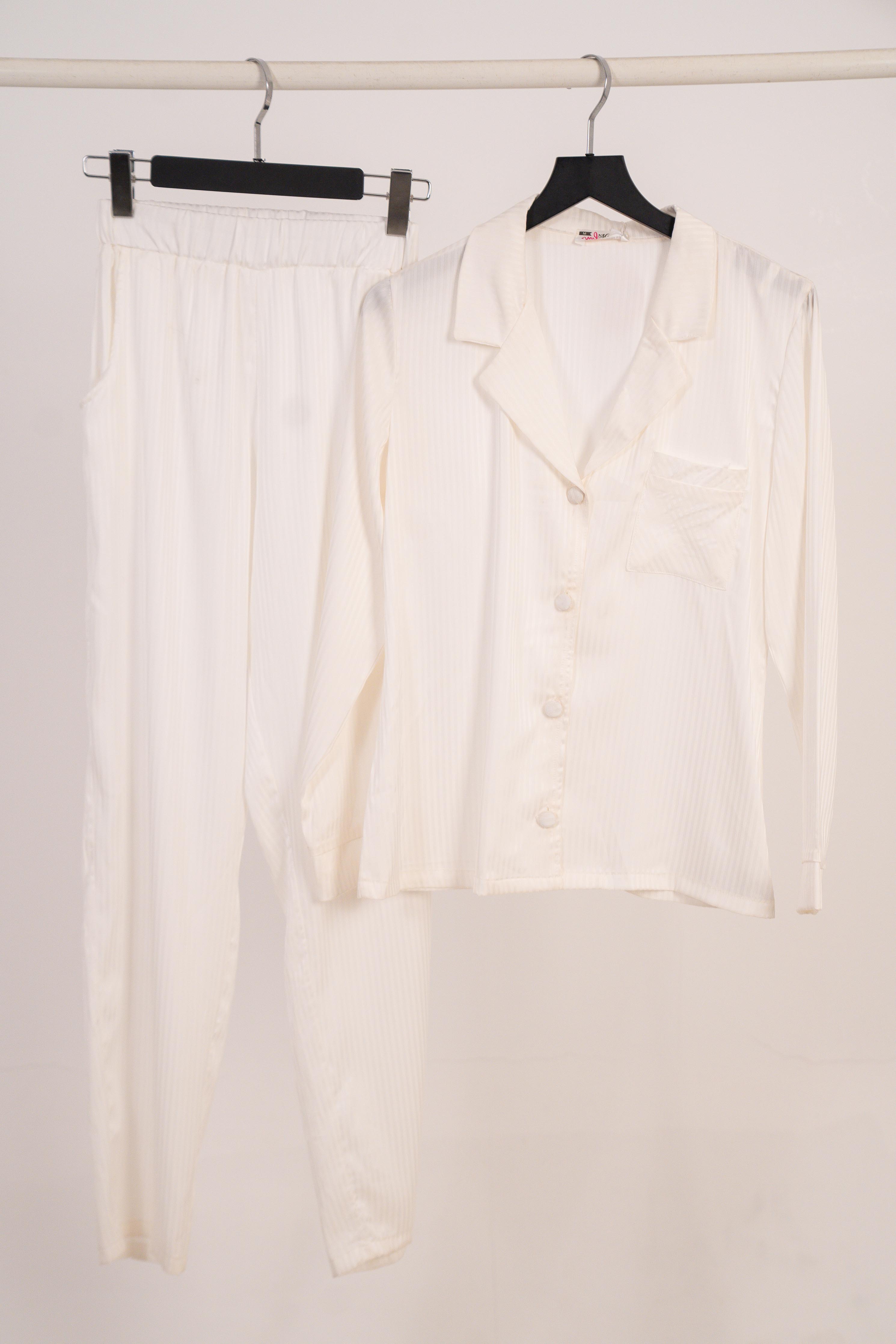 Stripe Satin Pajama Shirt & Pants 7500