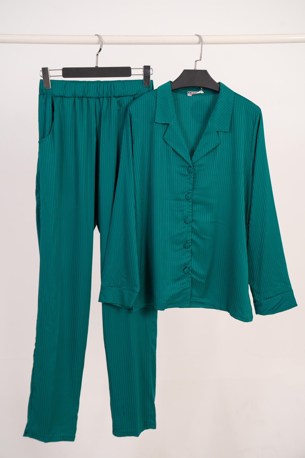Stripe Satin Pajama Shirt & Pants 7500