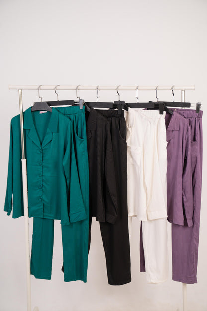 Stripe Satin Pajama Shirt & Pants 7500