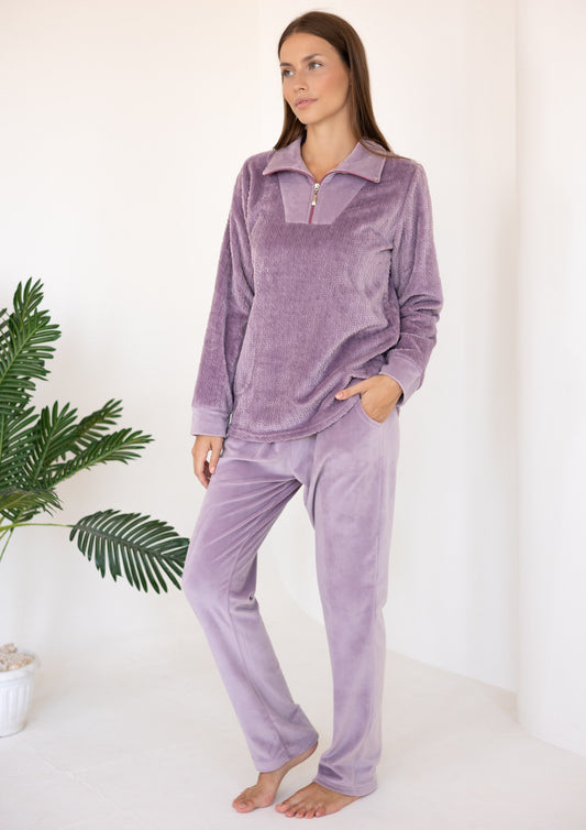 Half zipper velvet pajama 9080
