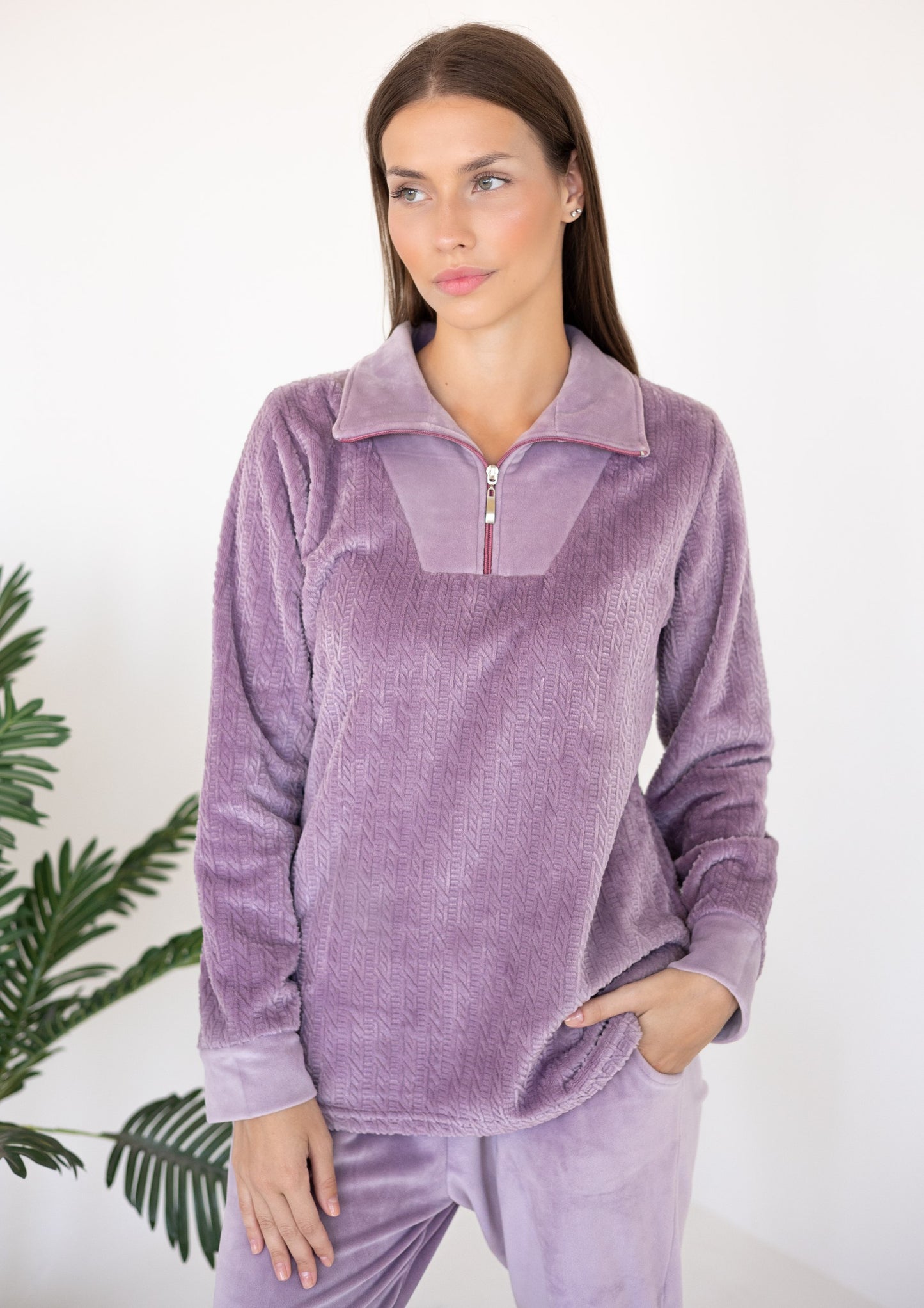 Half zipper velvet pajama 9080